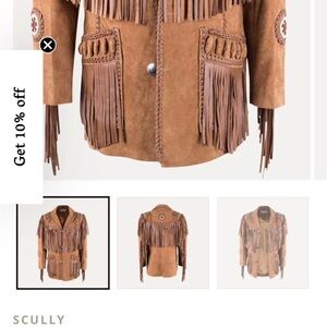 Scully Tan Leather Jacket with Fringe and Embellishments